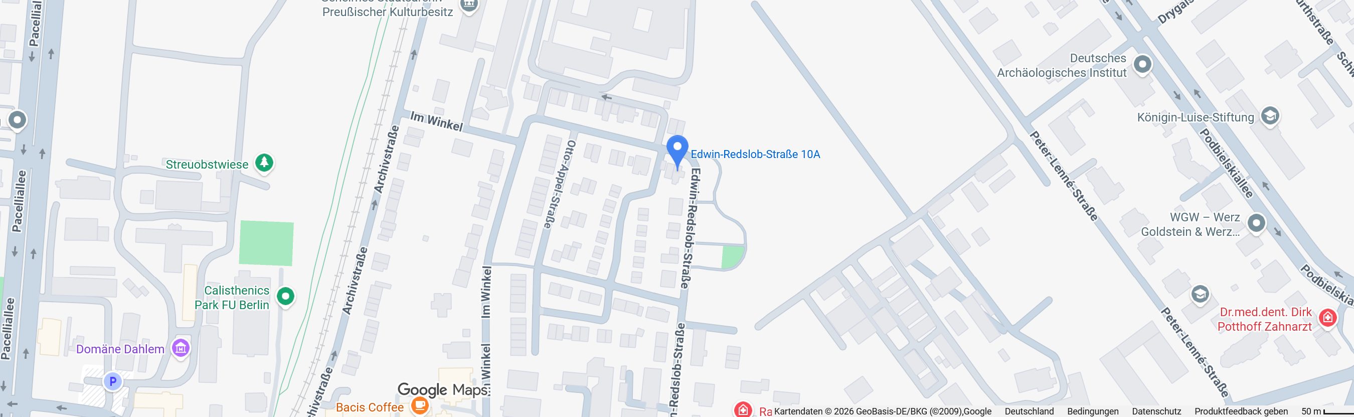 Lageplan der Praxis in der Edwin-Redslob-Straße 10a, 14195 Berlin